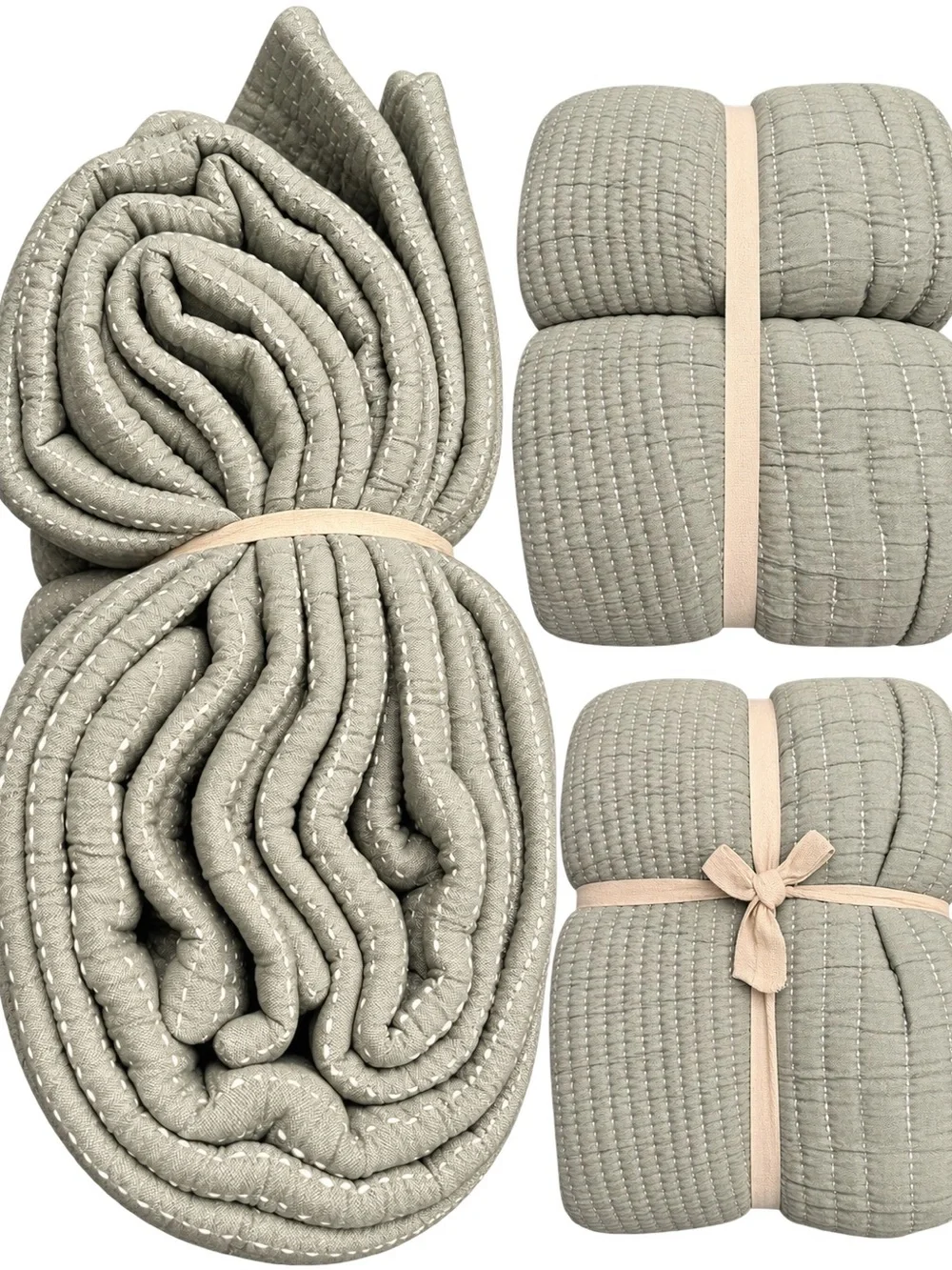 Quince Organic Cotton Channel Stitch Coverlet (Green) - KING/CAL KING NWT